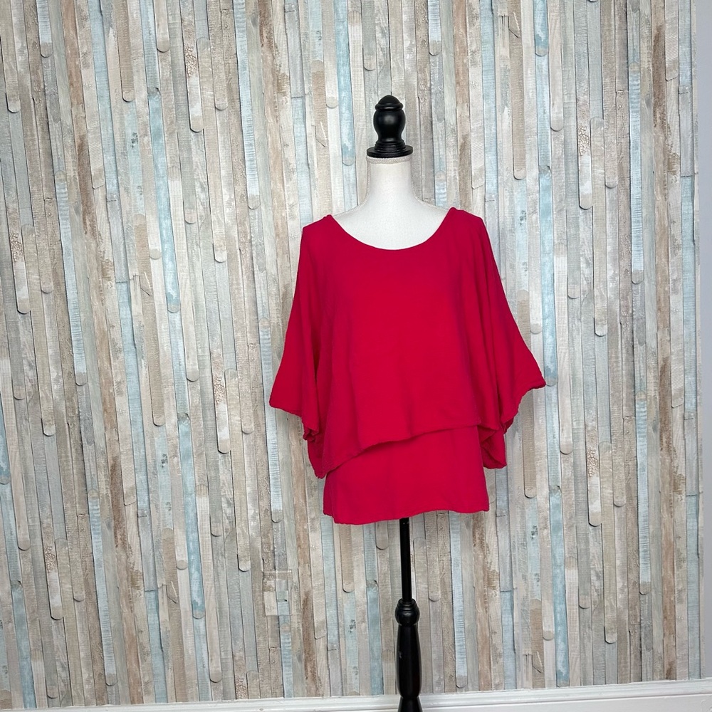 Oh My Gauze 1 S M Red Gauzy Cotton Layered Twins Top Blouse Boho Lagenlook - Picture 2 of 8